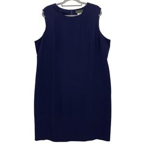 Vintage 80s Harve Benard Blue Sheath Dress 20W Sleeveless Lined Career